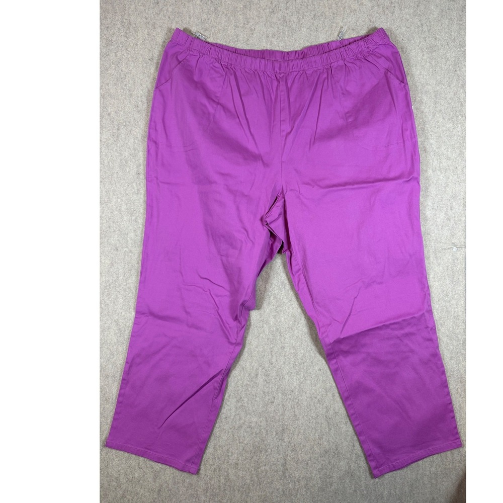 P96. Denim & Co Pink/Magenta Purple Elastic Waist Pull On Straight Leg Pants 4X